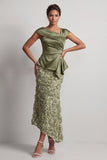 Vestido Midi Midi Floral Assimétrico de Sereia Azul