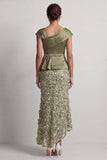 Vestido Midi Midi Floral Assimétrico de Sereia Azul