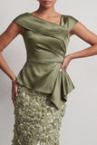 Vestido Midi Midi Floral Assimétrico de Sereia Azul