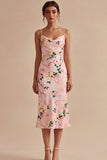 Vestido Midi Floral de Sereia Cor-de-Rosa