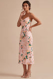 Vestido Midi Floral de Sereia Cor-de-Rosa