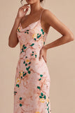 Vestido Midi Floral de Sereia Cor-de-Rosa