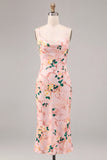 Vestido Midi Floral de Sereia Cor-de-Rosa