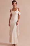 Vestido Midi de Sereia Franzido Champanhe Champanhe Leve