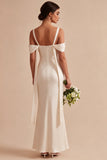 Vestido Midi de Sereia Franzido Champanhe Champanhe Leve