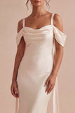 Vestido Midi de Sereia Franzido Champanhe Champanhe Leve