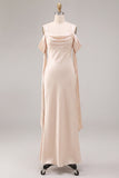 Vestido Midi de Sereia Franzido Champanhe Champanhe Leve
