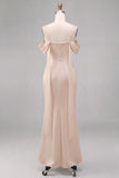 Vestido Midi de Sereia Franzido Champanhe Champanhe Leve