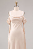 Vestido Midi de Sereia Franzido Champanhe Champanhe Leve