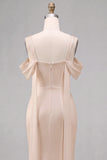 Vestido Midi de Sereia Franzido Champanhe Champanhe Leve