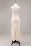 Vestido Midi de Sireia em Chiffon, Alperce de Damasco, Decote Halter, Franzido com Folhos e Flor 3D