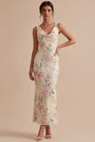 Vestido Midi de Sereia com Gola Branca Cor-de-Rosa e Lantejoulas