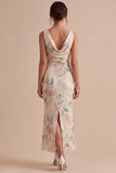 Vestido Midi de Sereia com Gola Branca Cor-de-Rosa e Lantejoulas
