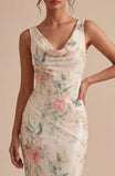 Vestido Midi de Sereia com Gola Branca Cor-de-Rosa e Lantejoulas
