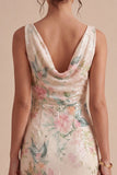Vestido Midi de Sereia com Gola Branca Cor-de-Rosa e Lantejoulas
