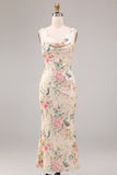 Vestido Midi de Sereia com Gola Branca Cor-de-Rosa e Lantejoulas