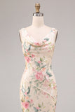 Vestido Midi de Sereia com Gola Branca Cor-de-Rosa e Lantejoulas
