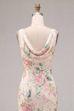 Vestido Midi de Sereia com Gola Branca Cor-de-Rosa e Lantejoulas