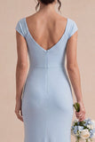 Vestido Maxi Azul Celeste, Sereia Franzida com Gola Enrugada
