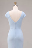 Vestido Maxi Azul Celeste, Sereia Franzida com Gola Enrugada