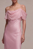 Vestido Midi de Sereia de ombro frio cor-de-rosa escuro em chiffon