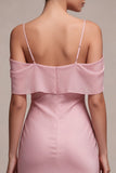 Vestido Midi de Sereia de ombro frio cor-de-rosa escuro em chiffon