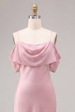 Vestido Midi de Sereia de ombro frio cor-de-rosa escuro em chiffon