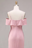 Vestido Midi de Sereia de ombro frio cor-de-rosa escuro em chiffon