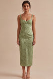 Vestido Midi Floral Midi Bodycon Bodycon Verde-Claro com Fenda