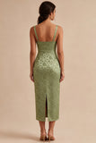 Vestido Midi Floral Midi Bodycon Bodycon Verde-Claro com Fenda