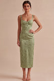Vestido Midi Floral Midi Bodycon Bodycon Verde-Claro com Fenda