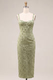 Vestido Midi Floral Midi Bodycon Bodycon Verde-Claro com Fenda