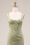Vestido Midi Floral Midi Bodycon Bodycon Verde-Claro com Fenda