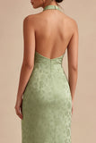 Vestido Midi Floral de Sereia, decote halter verde claro e estampado