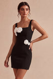 Vestido Branco Bodycon de Gola Quadrada com Flores 3D