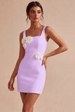 Vestido Branco Bodycon de Gola Quadrada com Flores 3D