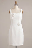 Vestido Branco Bodycon de Gola Quadrada com Flores 3D