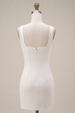 Vestido Branco Bodycon de Gola Quadrada com Flores 3D