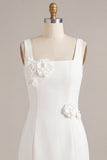 Vestido Branco Bodycon de Gola Quadrada com Flores 3D
