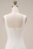 Vestido Branco Bodycon de Gola Quadrada com Flores 3D
