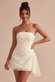 Vestido Branco Bodycon Floral Bodycon Sem Alças com Faixa