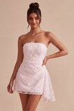 Vestido Branco Bodycon Floral Bodycon Sem Alças com Faixa