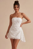 Vestido Branco Bodycon Floral Bodycon Sem Alças com Faixa