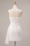 Vestido Branco Bodycon Floral Bodycon Sem Alças com Faixa