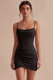 Bodycon Corset, alças finas, vestido branco franzido