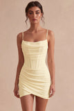 Bodycon Corset, alças finas, vestido branco franzido
