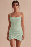 Bodycon Corset, alças finas, vestido branco franzido