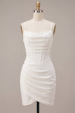 Bodycon Corset, alças finas, vestido branco franzido