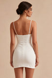 Bodycon Corset, alças finas, vestido branco franzido