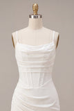 Bodycon Corset, alças finas, vestido branco franzido